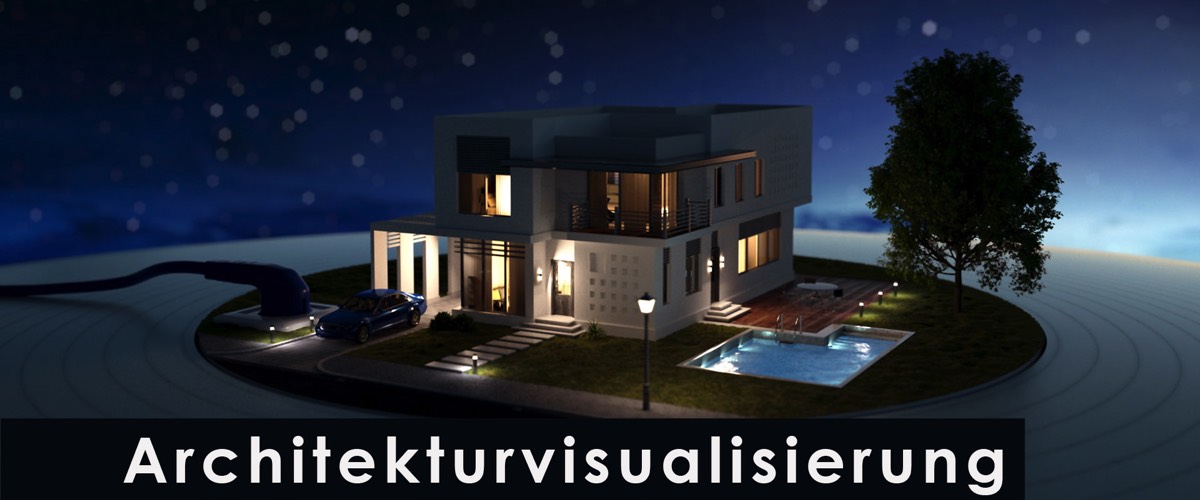 3D Grafik eines Wohnhauses bei Nacht