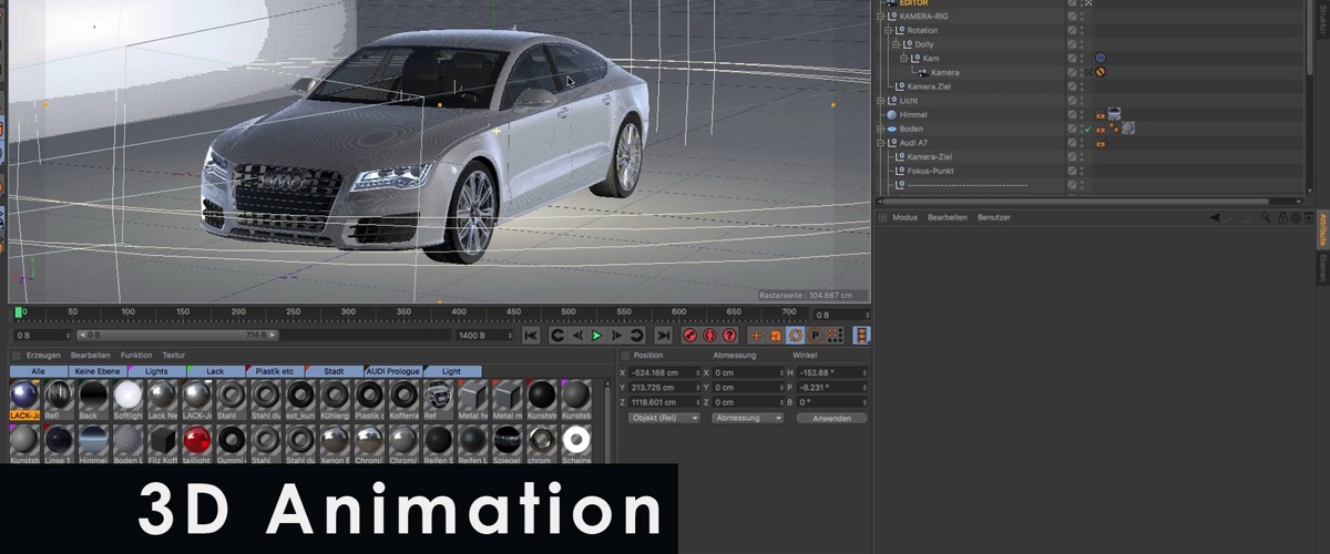 Ansicht der Benutzeroberfläche einer 3D Software (Cinema 4D)