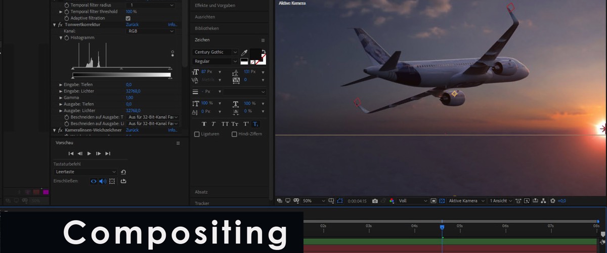 Ansicht der Benutzeroberfläche einer Compositing Software (Adobe After Effects)