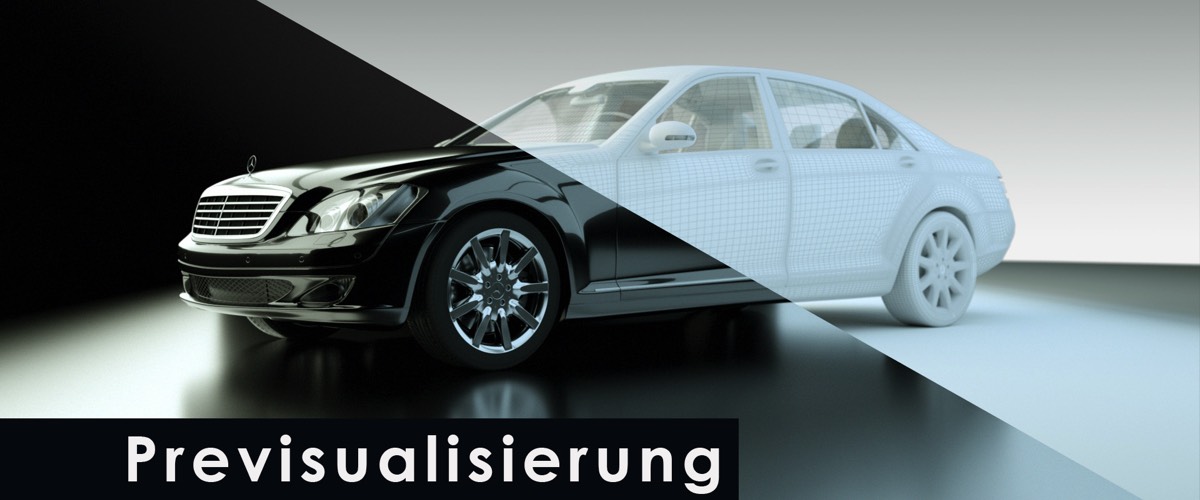 Ein 3D Modell eines Mercedes halb als Rederin, halb als Gittermodell